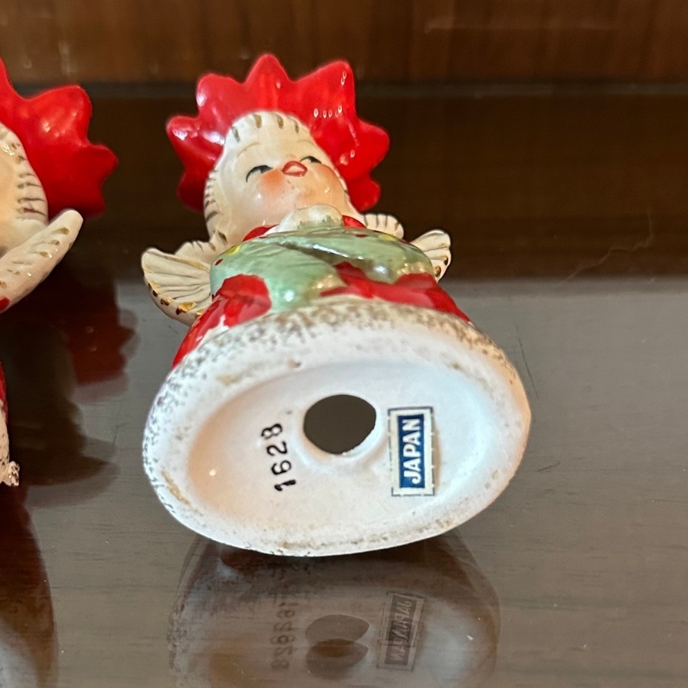Vintage Napcoware Napco 1628 Poinsettia NOEL Angels Candle Holders *Missing O* - Picture 6 of 6